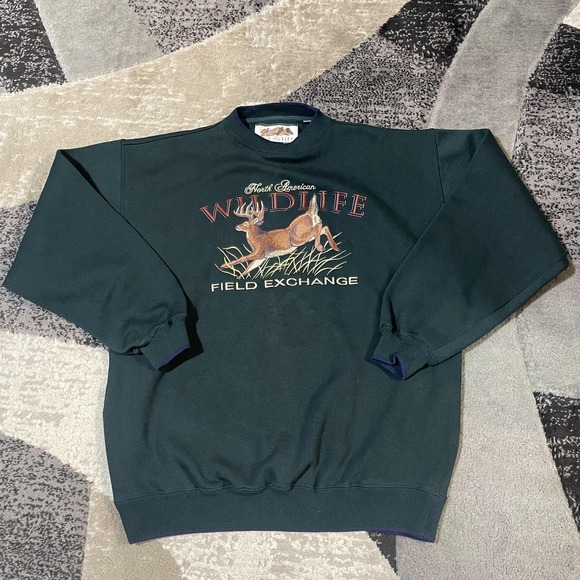 Vintage Red Cliff Trading Co Sweatshirt Mens Large Green Wildlife Deer Pullover - Picture 2 of 13